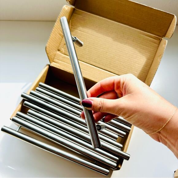 10 Brushed Silver Stainless Steel Cabinet Drawer Pulls Handles T Bar Hardware - Picture 1 of 10